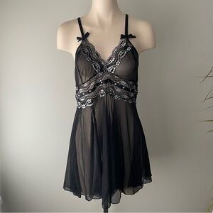 Plus Size Sexy Lace Babydoll Lingerie Sleep Dress Chemise Black Sparkly Size 3XL